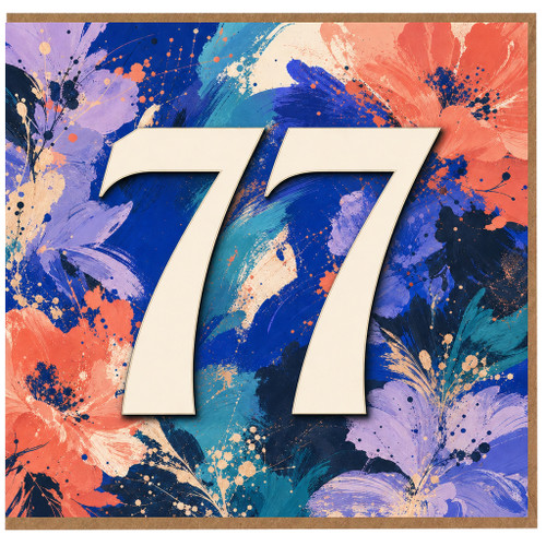 77th Birthday Card, Abstract Floral Number 77 Card