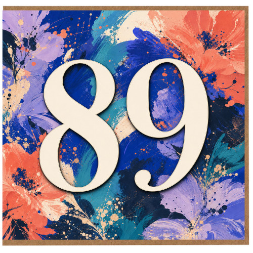 89th Birthday Card, Floral Abstract Number 89 Card