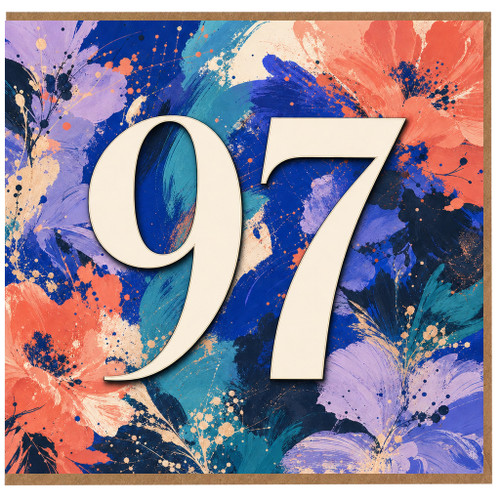 97th Birthday Card, Abstract Floral Number 97 Card