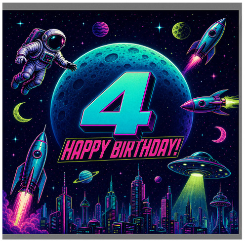 4th Birthday Card, Space Theme Happy Birthday Card