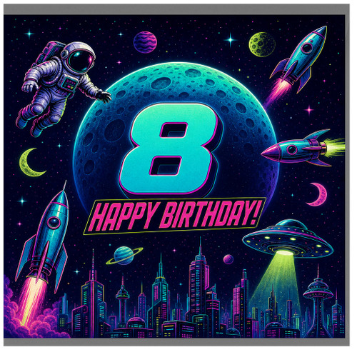 8th Birthday Card, Space Themed Happy Birthday Card