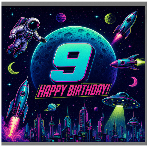 9th Birthday Card, Retro Space Birthday Card
