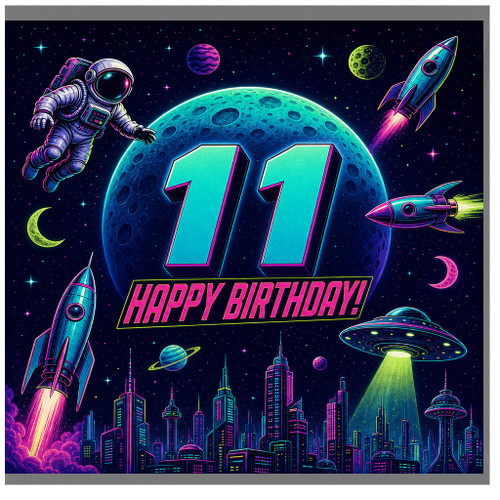 11th Birthday Card, Space Theme Happy Birthday Card