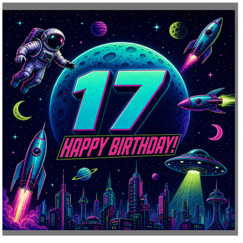 17th Birthday Card, Space Themed Happy Birthday Card