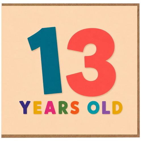 13th Birthday Card, 13 Years Old Card, Colourful Age 13 Card