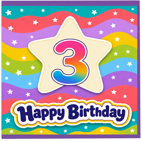 3rd Birthday Card, Colourful Rainbow Star Design, Happy Birthday Card