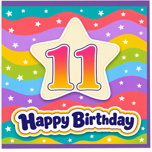 11th Birthday Card, Colourful Stars Happy Birthday Design