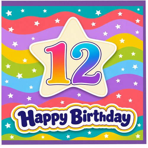 12th Birthday Card, Colourful Stars Happy Birthday Design