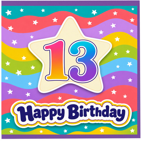 13th Birthday Card, Happy Birthday Rainbow Star Card