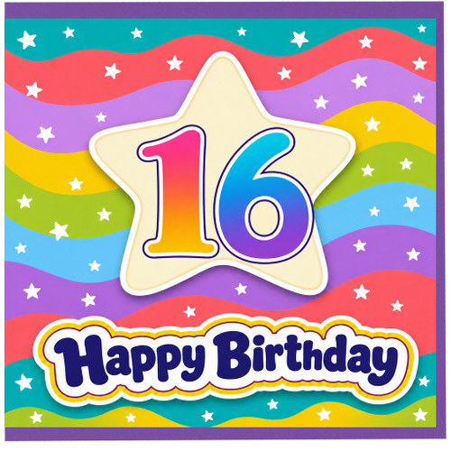 16th Birthday Card, Happy Birthday Card for Age 16