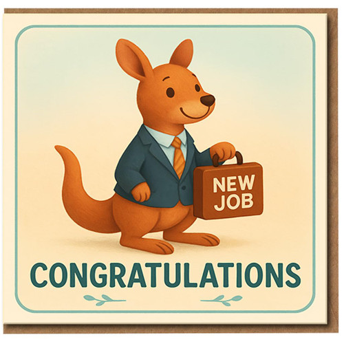 Cute Kangaroo New Job Congratulations Card - Cartoon Animal in Suit with Briefcase - Fun Good Luck Card for New Role or Promotion - Colleague or Friend Leaving Work Greeting
