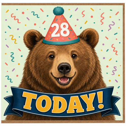 28th Birthday Card, Bear Today Party Card