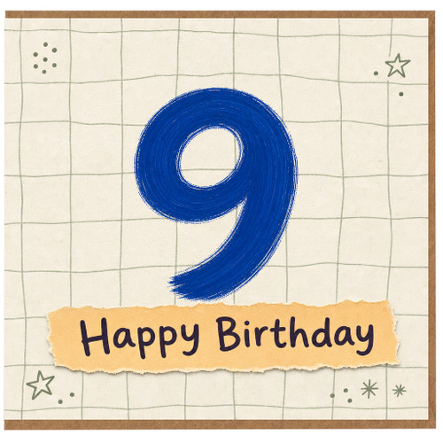 9th Birthday Card, Blue Number 9 Happy Birthday Card