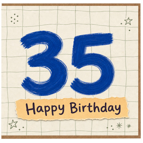 35th Birthday Card, Blue Hand - Drawn Happy Birthday Card