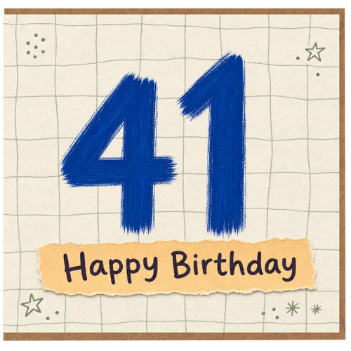 41st Birthday Card, Blue Number 41 Happy Birthday Card