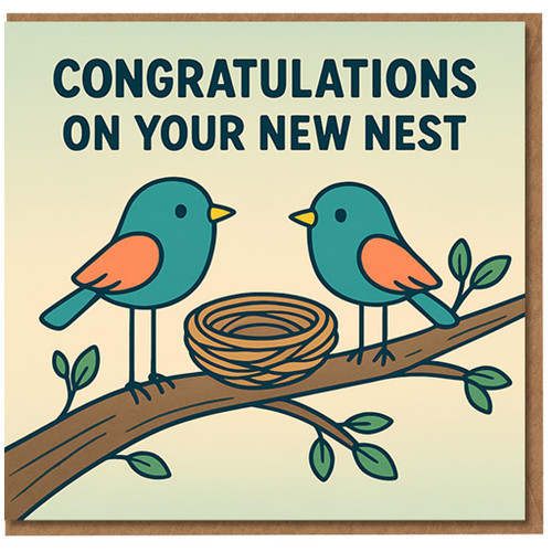 Congratulations On Your New Nest Card - Cute Birds New Home Housewarming Pun - Congratulations Greeting Card for Friends or Family
