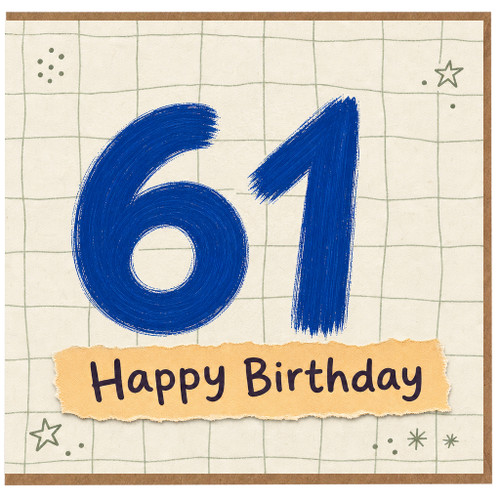 61st Birthday Card, Blue Number 61 Happy Birthday Card