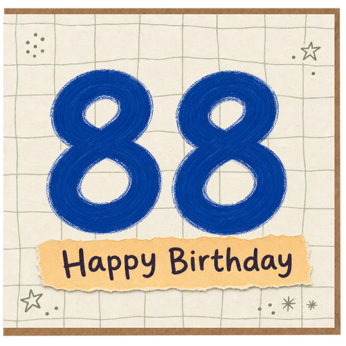 88th Birthday Card, Happy Birthday Age 88 Card, Blue Number 88 Design