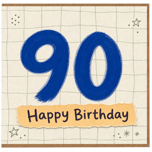 90th Birthday Card, Blue Handwritten Number Design, Happy Birthday Card