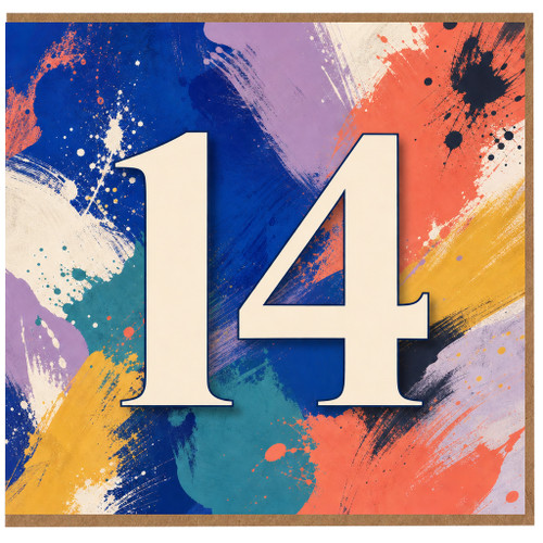 14th Birthday Card, Colourful Abstract Paint Splash Design