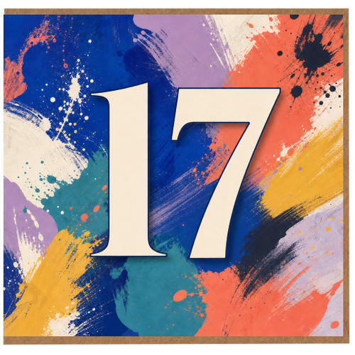 17th Birthday Card, Colourful Abstract Paint Splash Design