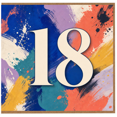 18th Birthday Card, Bold Abstract Paint Splash Design