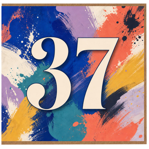 37th Birthday Card, Bold Abstract Paint Splatter Number 37 Card