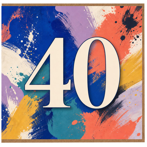 40th Birthday Card, Bold Colour Splash Number 40 Card