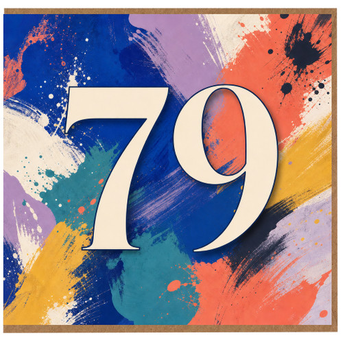79th Birthday Card, Bold Colour Splash Number 79 Card