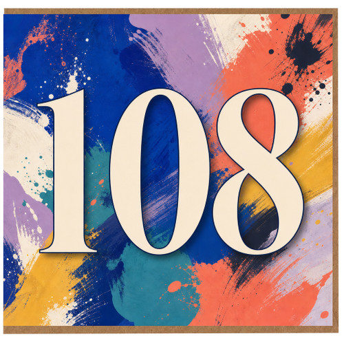 108th Birthday Card, Bold Abstract Paint Splash Numeral Card