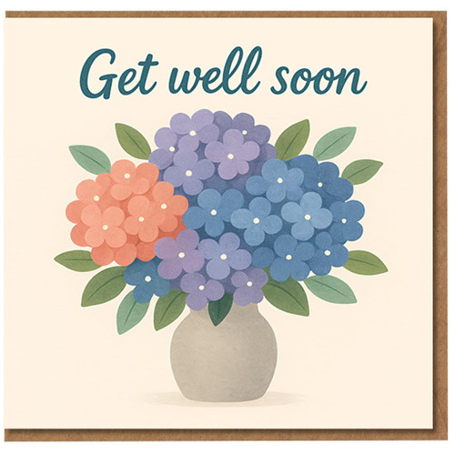 Get Well Soon Card - Floral Bouquet in Vase Design - Heartfelt Recovery Greeting Card for Friend or Family, Men or Women
