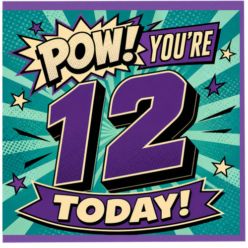 12th Birthday Card, You're 12 Today Comic Style Birthday Card