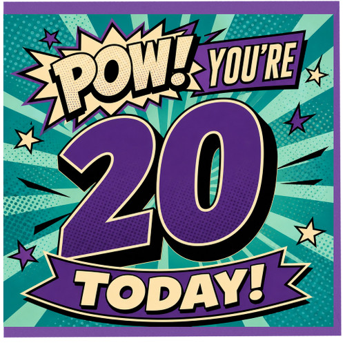 20th Birthday Card, You're 20 Today Comic Book Style Card
