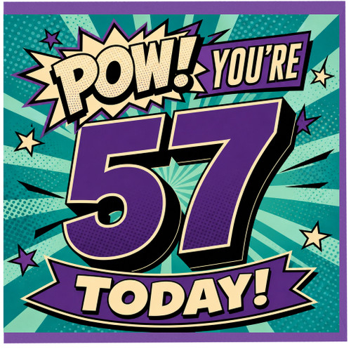 57th Birthday Card, Pow! You're 57 Today Comic Style Birthday Card