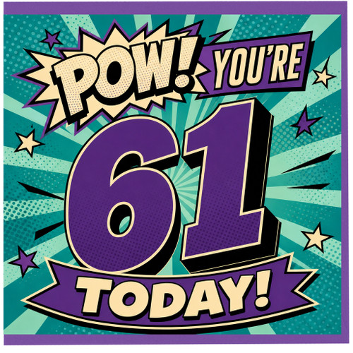 61st Birthday Card, Pow You're 61 Today Comic Style Card