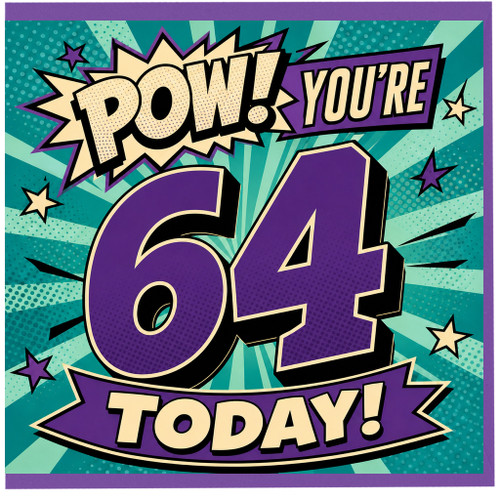 64th Birthday Card, You're 64 Today Comic Style Birthday Card