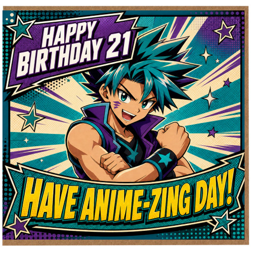 21st Birthday Card, Anime Style Happy Birthday 21 Have an Amazing Day