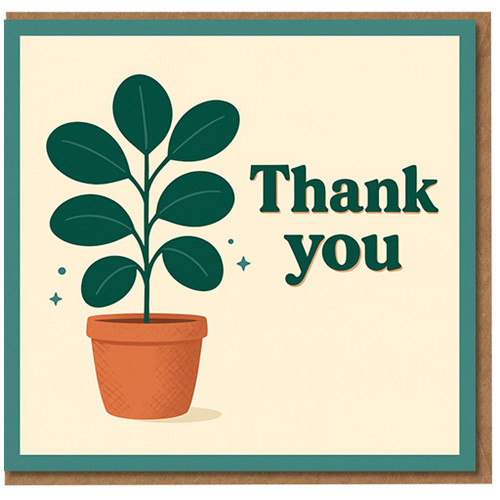 Thank You Card - Botanical Plant Pot Illustration, Modern Minimal Green Design, Appreciation Greeting Card