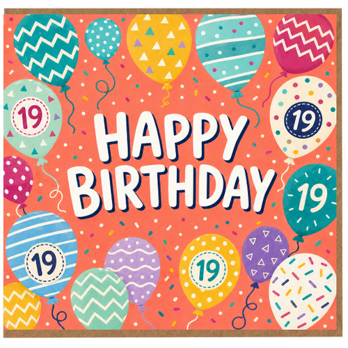 19th Birthday Card, Happy Birthday Balloon Design