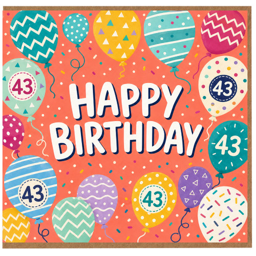43rd Birthday Card, Happy Birthday Balloons Design