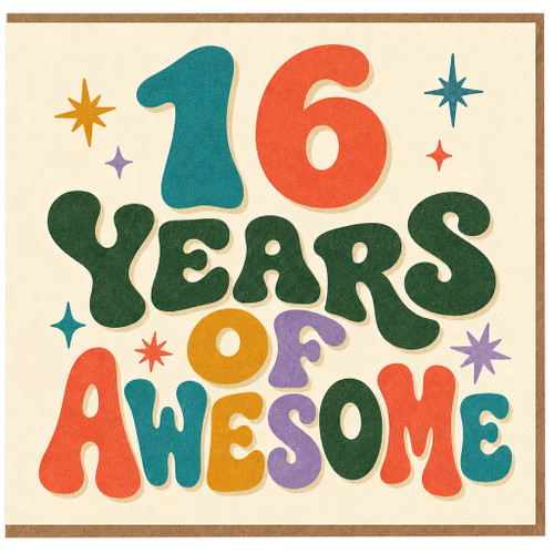 16th Birthday Card, 16 Years of Awesome Retro Colourful Card