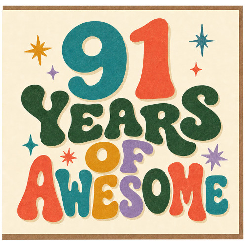 91st Birthday Card, 91 Years of Awesome Retro Birthday Card