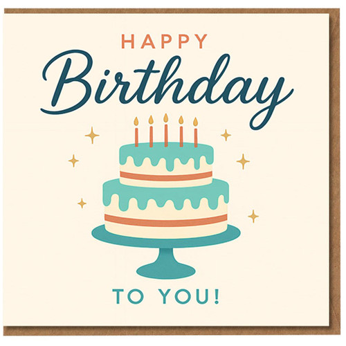 Happy Birthday To You Cake Birthday Card - Two-Tier Cake with Candles Design - Fun Colourful Greeting Card for Adults or Kids, Friends and Family