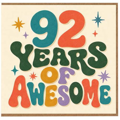 92nd Birthday Card, 92 Years of Awesome Retro Typography Card