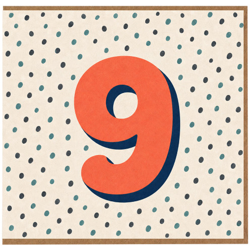 9th Birthday Card, Large Number 9 Polka Dot Design