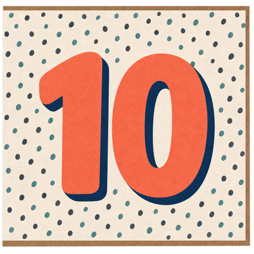 10th Birthday Card, Large Number 10 Polka Dot Design