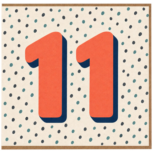 11th Birthday Card, Fun Polka Dot Number 11 Card