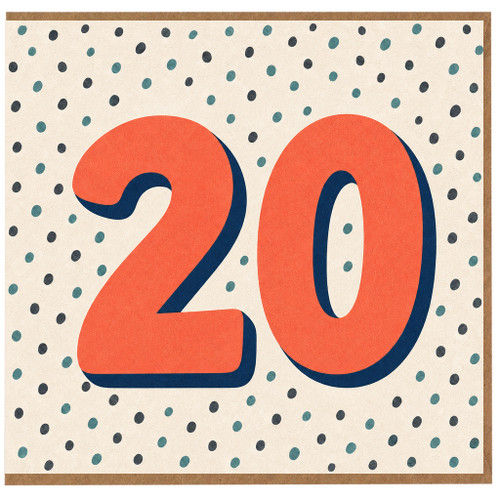 20th Birthday Card, Bold Polka Dot Number 20 Card
