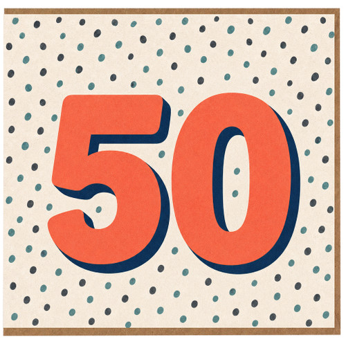 50th Birthday Card, Bold Retro Polka Dot Number 50 Card