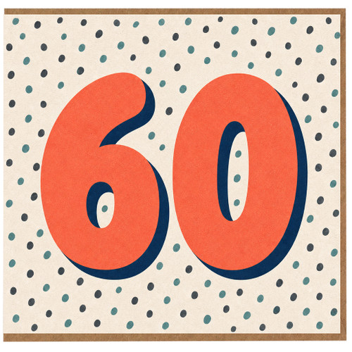 60th Birthday Card, Large Coral 60 Design